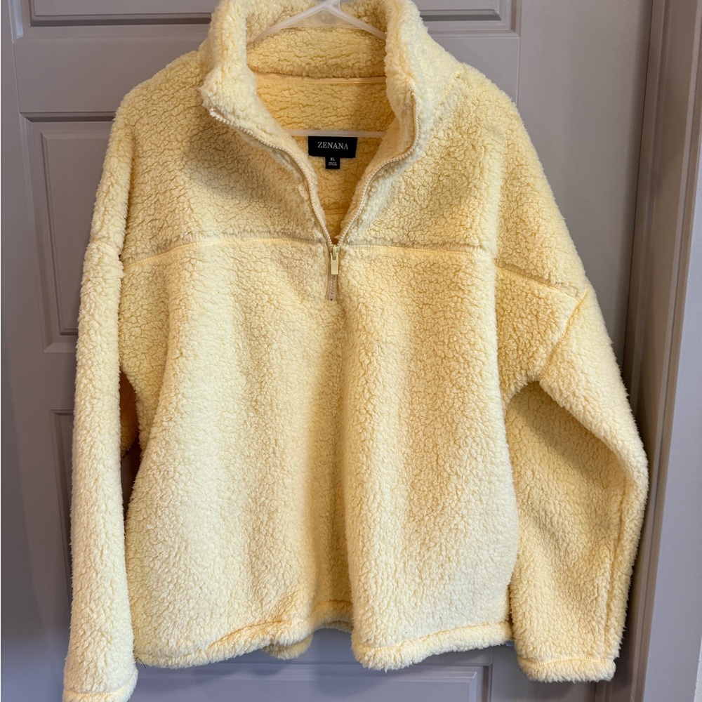 Zenana Outfitters Women's Light Yellow Fleece 3/4 zip